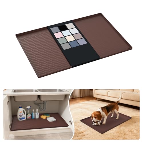 Waterproof Silicone Under Sink Mat 28'' x 22'' Shelf Liner for Kitchen and Bathroom (Brown / 22"W x 28"L)
