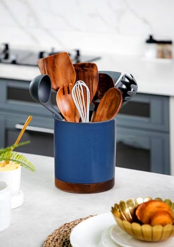 Ceramic Rotating Kitchen Utensil Holder for Countertop (Royal blue)