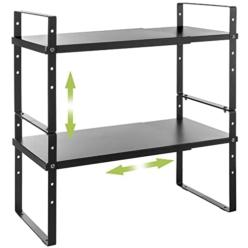 Expandable Cabinet Shelf Organizer Rack (8.7''D*15.7-25.6''W*9.8''H / Black-2 Pack)