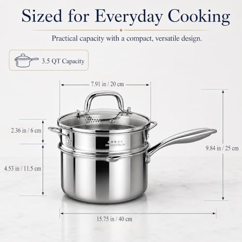 Tri Ply Stainless Steel Pot with Steamer (3.5 Quarts)