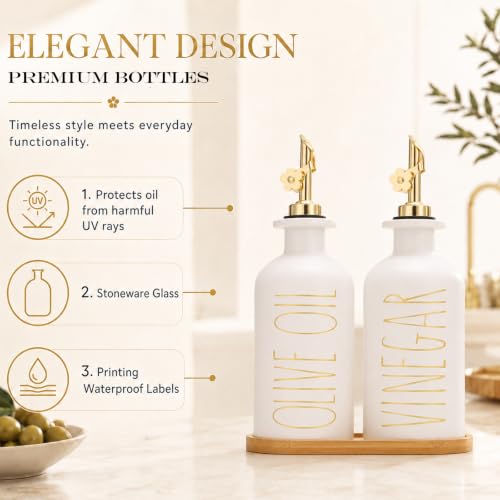 Premium Olive Oil Dispenser for Kitchen (White&Gold+Tray / 11.8 fl oz)