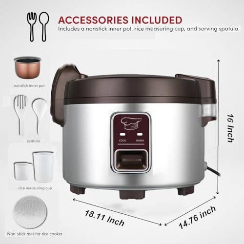 13.8 QT Large Commercial rice cooker 65 cups cooked 32 cups uncooked rice Commercial Electiric Rice Warmer for 18 (13L Rice Cooker)