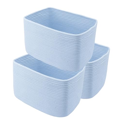 Woven Cotton Rope Storage Baskets 15x10x9.3" 3 Pack Light Blue (light blue)