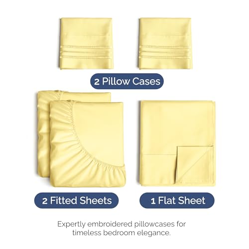 Split King Size 5 Piece Sheet Set (29 - Yellow / Split King Size)