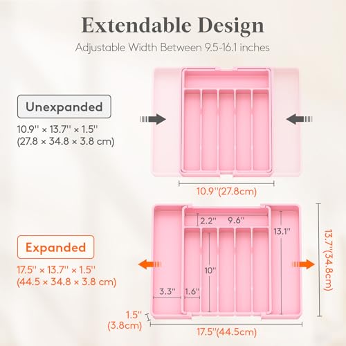Expandable Silverware Drawer Organizer (Pink / Large (11-18''W x 14''D))