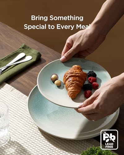 Ceramic Plates and Bowls Sets (Aqua Green / Service for 4)