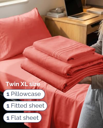 Twin XL 3 Piece Sheet Set (28 - Coral / Twin XL)