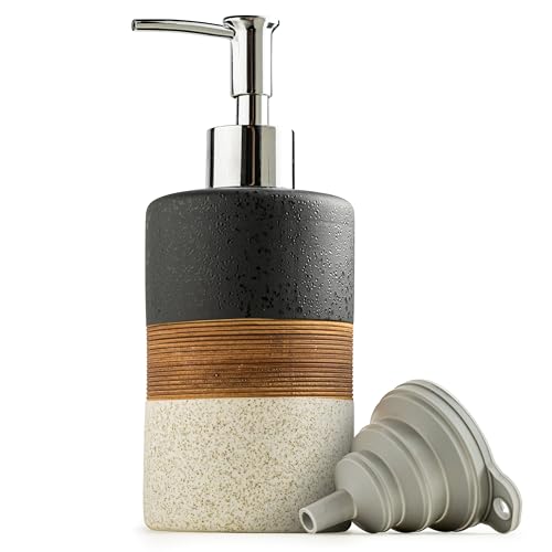 Ceramic Dish Soap Dispenser for Kitchen (Black and White / 1xSoap Dispenser)