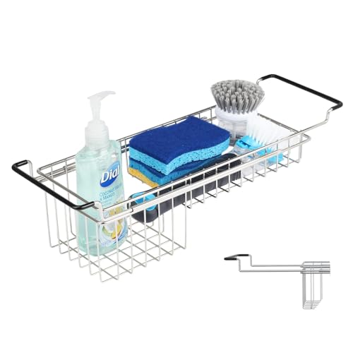 Over The Kitchen Sink Caddy Sponge Holder Organizer Drying Rack Expandable for Sponge Brush Soap 13.8" to 20.8" (Standard-1)