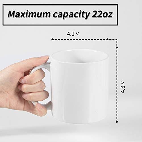 22oz white Super Large Ceramic Coffee Mugs Large Handles Set of 4 (White)