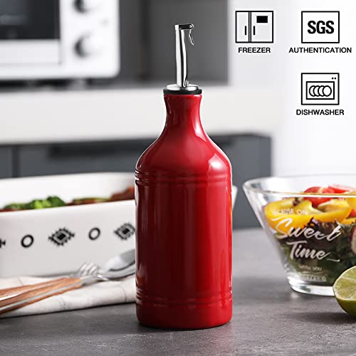 Sweejar Ceramic Olive Oil Dispenser Bottle (15.5 oz, Set of 1 / Red)
