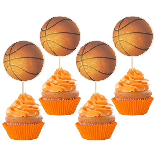 24Pcs Basketball Cupcake Toppers Star Sports Ball Cupcake Picks Baby Shower Basketball Sports Players Theme Birthday Party Cake Decorations Supplies (24 Count)