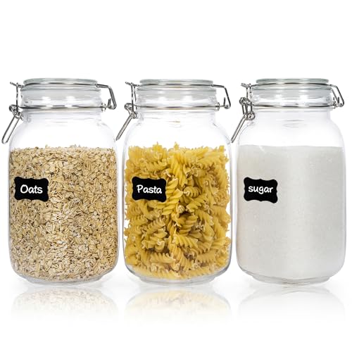 50oz Glass Food Storage Jars with Airtight Clamp Lids (4.5" x 4.5" x 7.9")