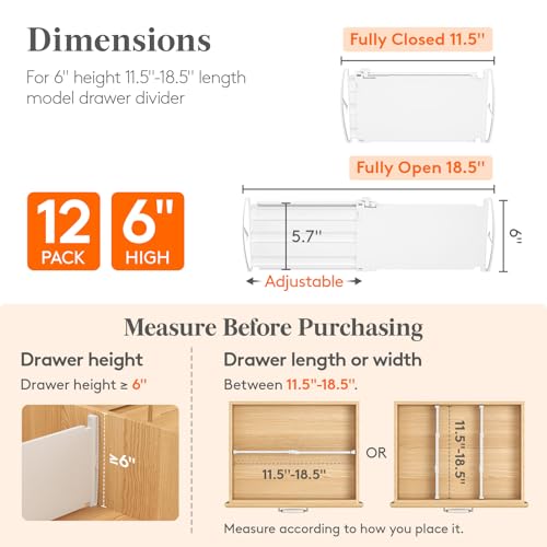 6" Tall Drawer Dividers (6"H, 11.5-18.5"L)