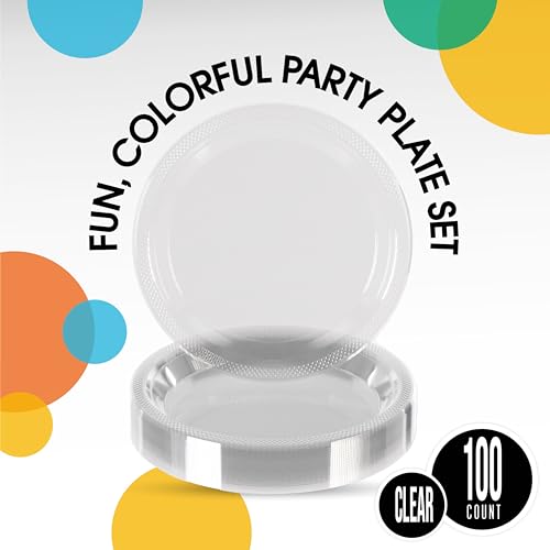 Exquisite Party Solids Sturdy Clear Plastic Plates 7" Cake Plates 100 Pcs (7 inch / Clear)