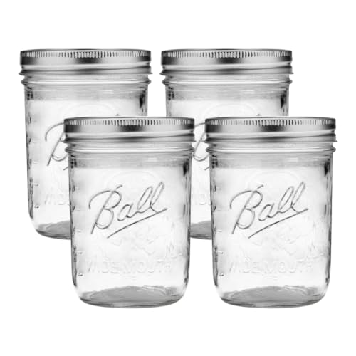 Wide Mouth Glass Mason Jars with Lids and Bands (Clear / 16 Ounce (Pack of 4))