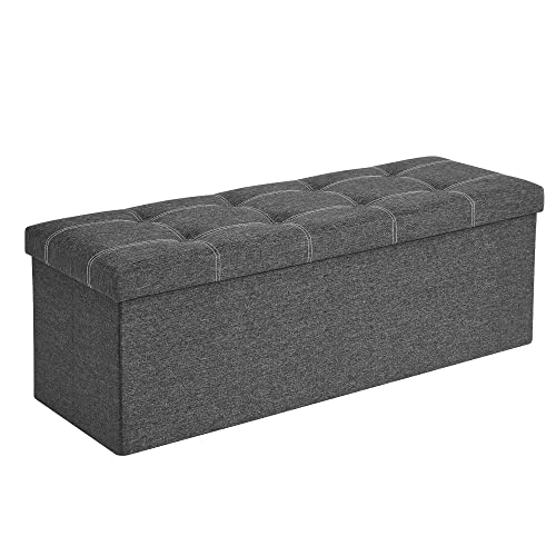 Ottoman Storage Bench (Dark Gray + White / 15"D x 43"W x 15"H (without Flipping Lid))