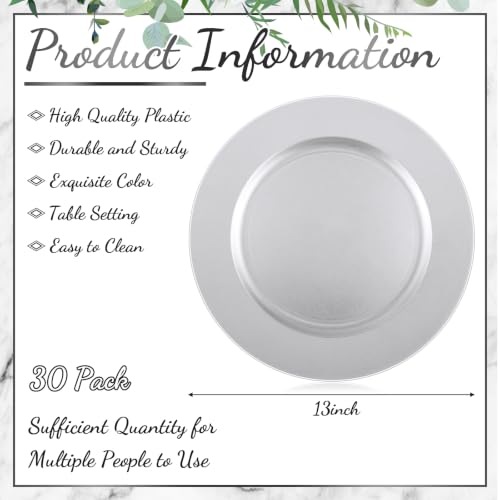 30 Pcs Silver Charger Plates (Plain Style / Silver White)