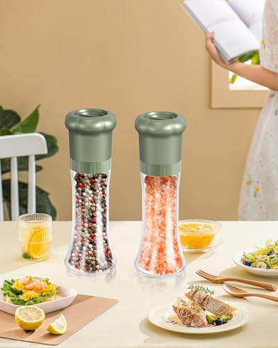 Manual Salt and Pepper Grinder Set For Professional Chef (Tall Set - Green)