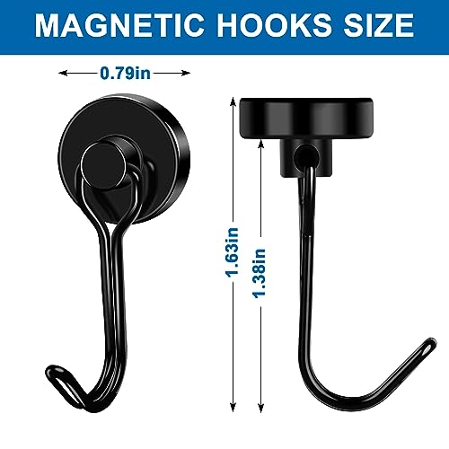 Magnetic Hooks Magnet Hook for Cruise Cabins Fridge 40LBS 6Pack (Black / 0.79in)