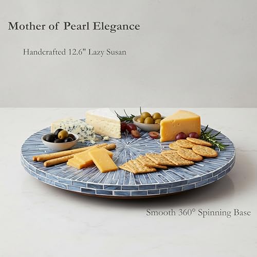 12.6” Handcrafted Mother of Pearl Blue Starburst Lazy Susan