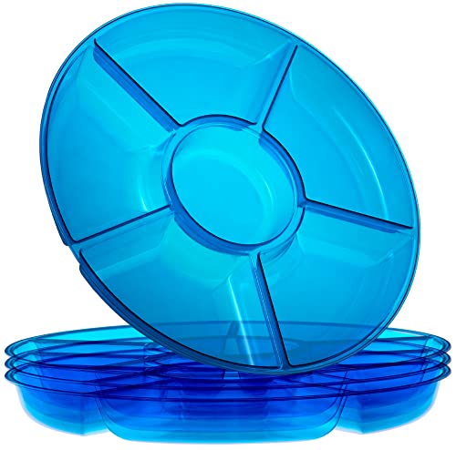 6 Sectional Round Plastic Serving Tray (Blue)