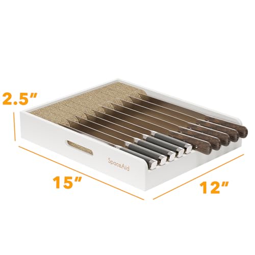 Large Knife Drawer Organizer Bamboo Insert Dock (White, Large)