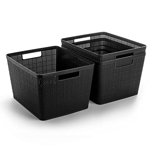 Woven Plastic Basket (Black / 3PK- L)