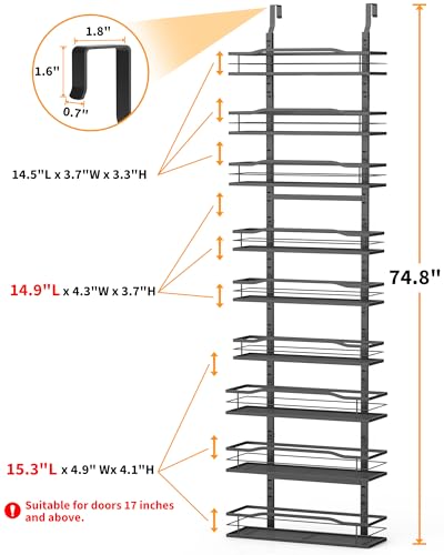 9 Tier Over The Door Pantry Organizer (9-Tier Standard / Black)