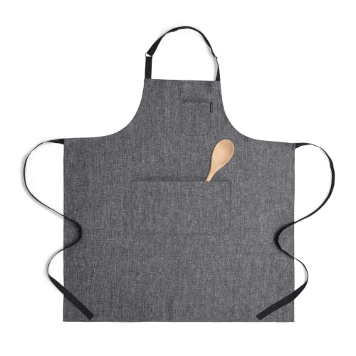 100% Pure Linen Apron Black (Chambray Black / 39.5 X 37 Inch)
