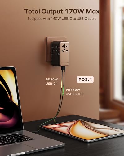 Universal Travel Adapter Worldwide 170W GaN (170 W)