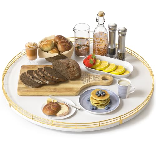 18 Inch Large Oak Lazy Susan Organizer (White & Gold / 18)