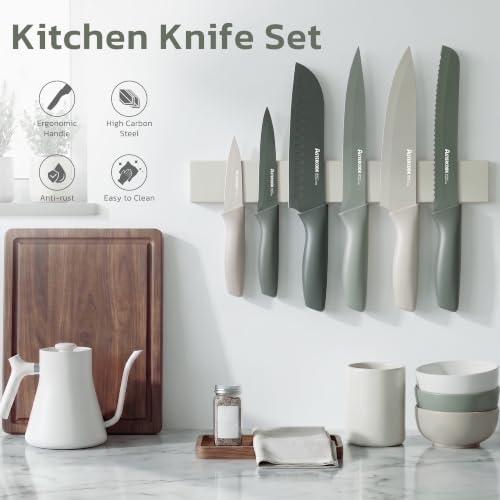Knife Set 13 Pieces Kitchen Knives Set with Healthy Anti (Green)