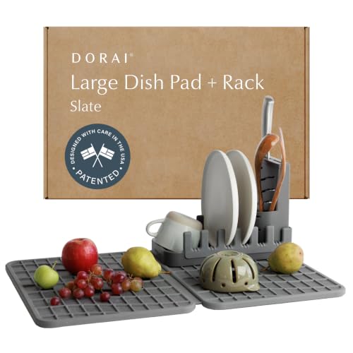Home Collapsible Dish Drying Rack with Stone Dish Pad (Large + Rack / Slate)