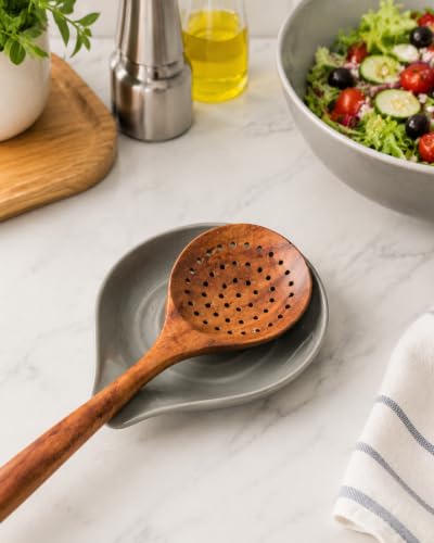 Spoon Rest Ceramic Spoon Holder for Stove Top Large Spatula Holder (Gray)