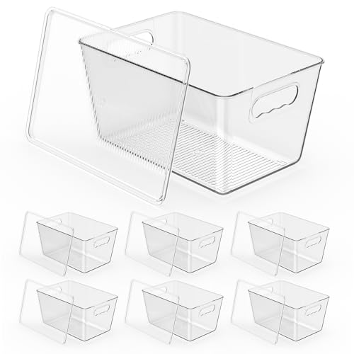 Clear Fridge Organizer with Handles & Lids (6 Pack / L with Handles & Lids (11.5"L x 7.5"W x 6"H))