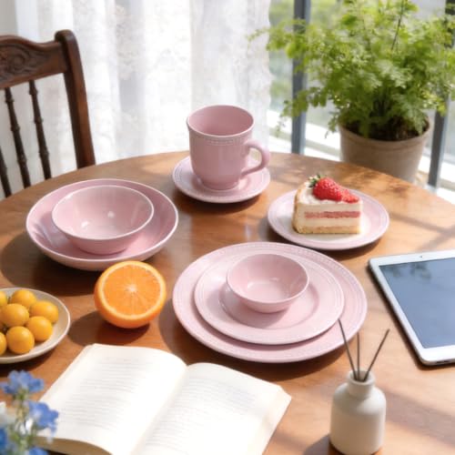 HomeVSS 56 Piece Pearl Dots Stoneware Dinnerware Set (56pc Set / Pink)