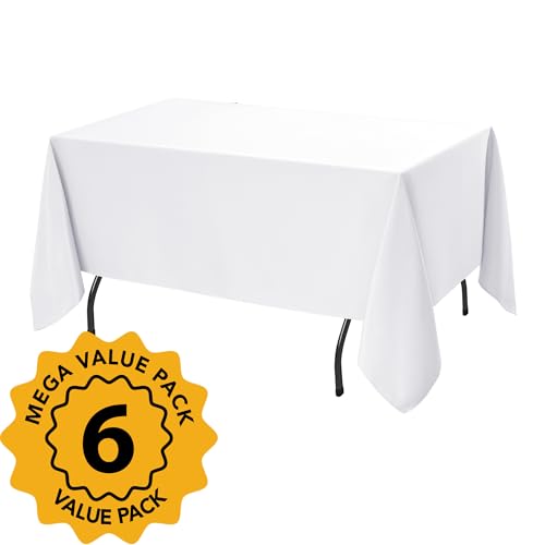 6 Pack White Tablecloths for Rectangle Tables (White / 60x120 In, 6 Pack)