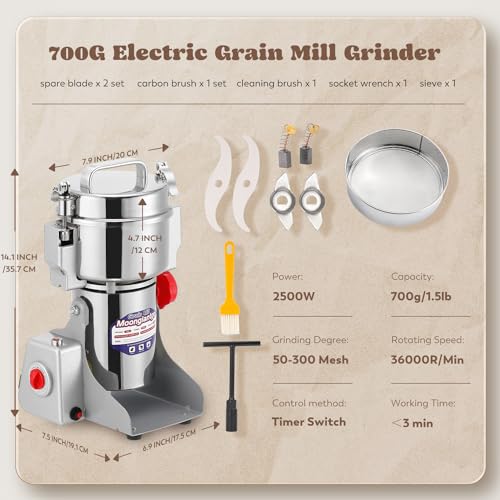 Grain Mill Grinder Commercial Spice Grinder (Silver / 700g Swing)