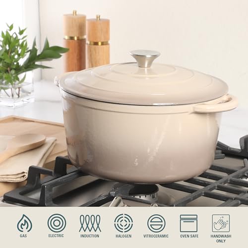 Addlestone 7 Qt Enameled Cast Iron Dutch Oven Pot with Lid (7-Quart / Gradient Taupe)
