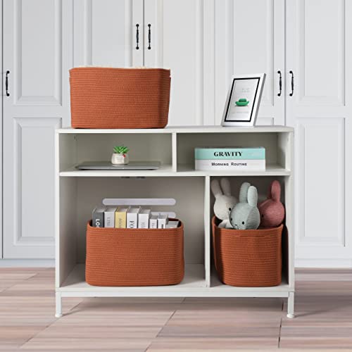 Woven Cotton Rope Storage Baskets 15x10x9.3" 3 Pack Rust (Rust)
