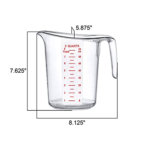 Melissa - 64-Ounce Plastic Measuring Pitcher (2-Pack), 8-Cup (2-Quart) Food-Grade Measuring Jug, Unbreakable, Stackable, Dishwasher-Safe, Great for Oil, Vinegar, Flour, and More