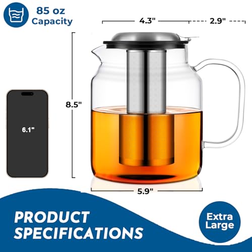 85oz Glass Teapot with Infuser (85 fluid ounces without thermometer)