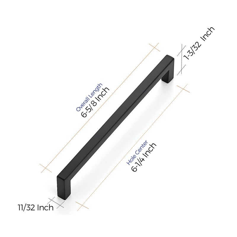 Matte Black Cabinet Handles Solid Cabinet Pulls 6 (Black / Flat Black 6-1/4'' Hole Center)