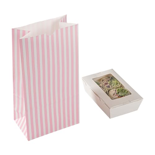 Bakery Bags 100 Pack of 5.9 x 3.54 x 10.63 Inches Grease (6 lb / Pink & White)