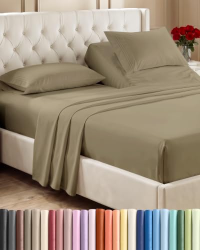 Flex Top Split Head King 4 Piece Sheet Set (14 - Khaki / Split Head/Flex Top)