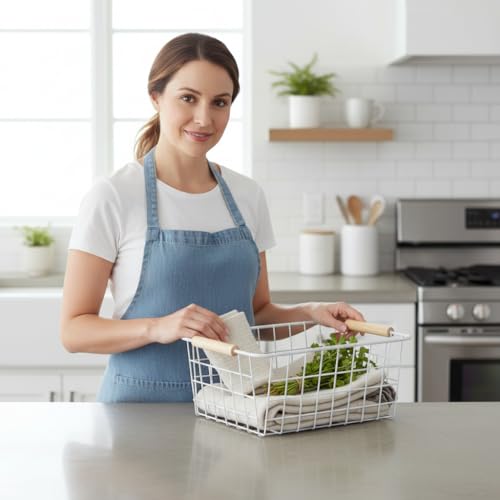 Kitchen Wire Baskets Farmhouse Decor Metal Food Storage Organizer (White / 4 Pack Small)