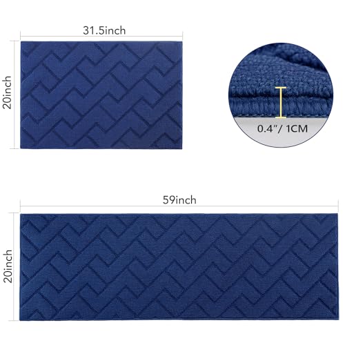 Kitchen Runner Rug (Navy Blue / 20"x59"+20"x32")
