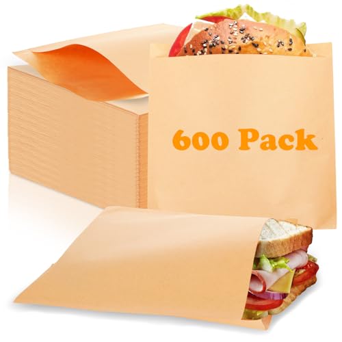 600 Pack Paper Sandwich Bags 10x10 inch Wax Paper Bags for Bakery (Kraft-600PCS / 10x10 inch)