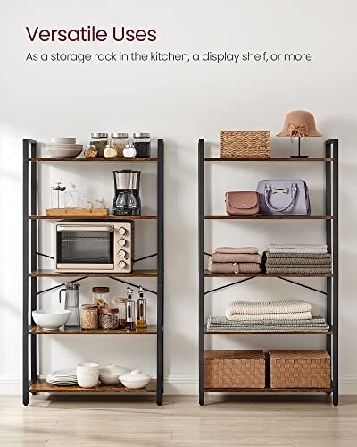 5 Tier Bookshelf (Rustic Brown + Ink Black / 5 Tiers (11.8"D x 26"W) / Without Back Panels)